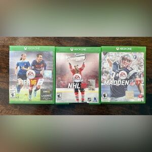 Xbox One Microsoft Video Game Bundle FIFA Soccer 16, Madden NFL 17, NHL 16